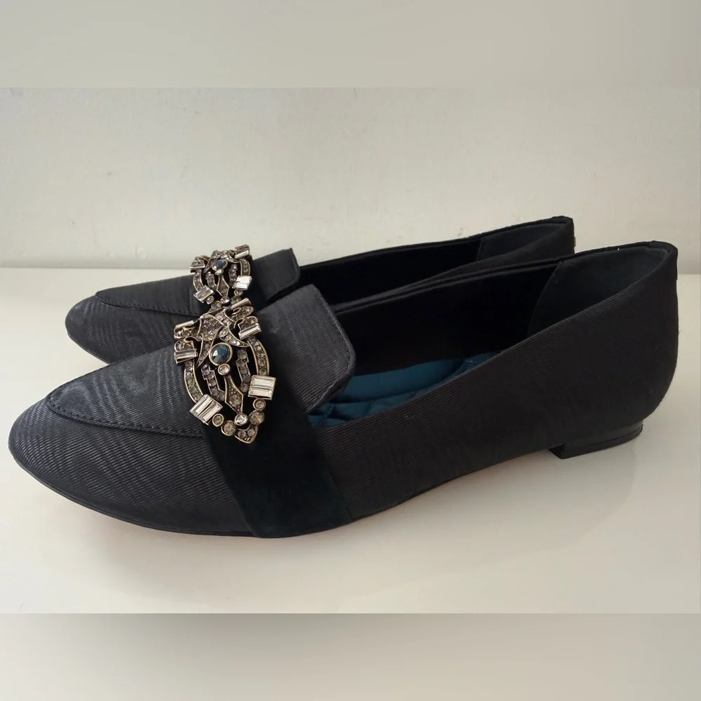 BIRDIES Jeweled Loafers Shoes Black Satin Size 9 - Picture 4 of 5
